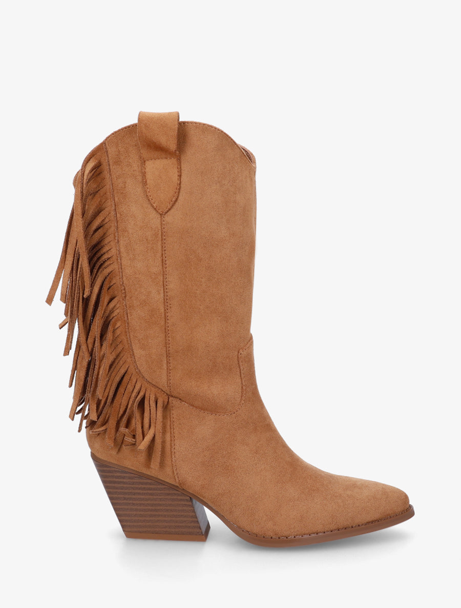 Santiags à franges en suédine - Camel - 1