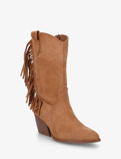 Santiags à franges en suédine - Camel - 2