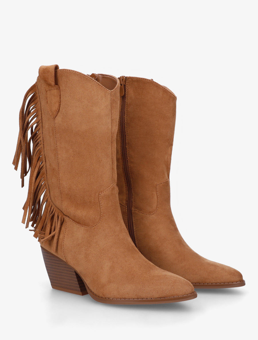 Santiags à franges en suédine - Camel - 4