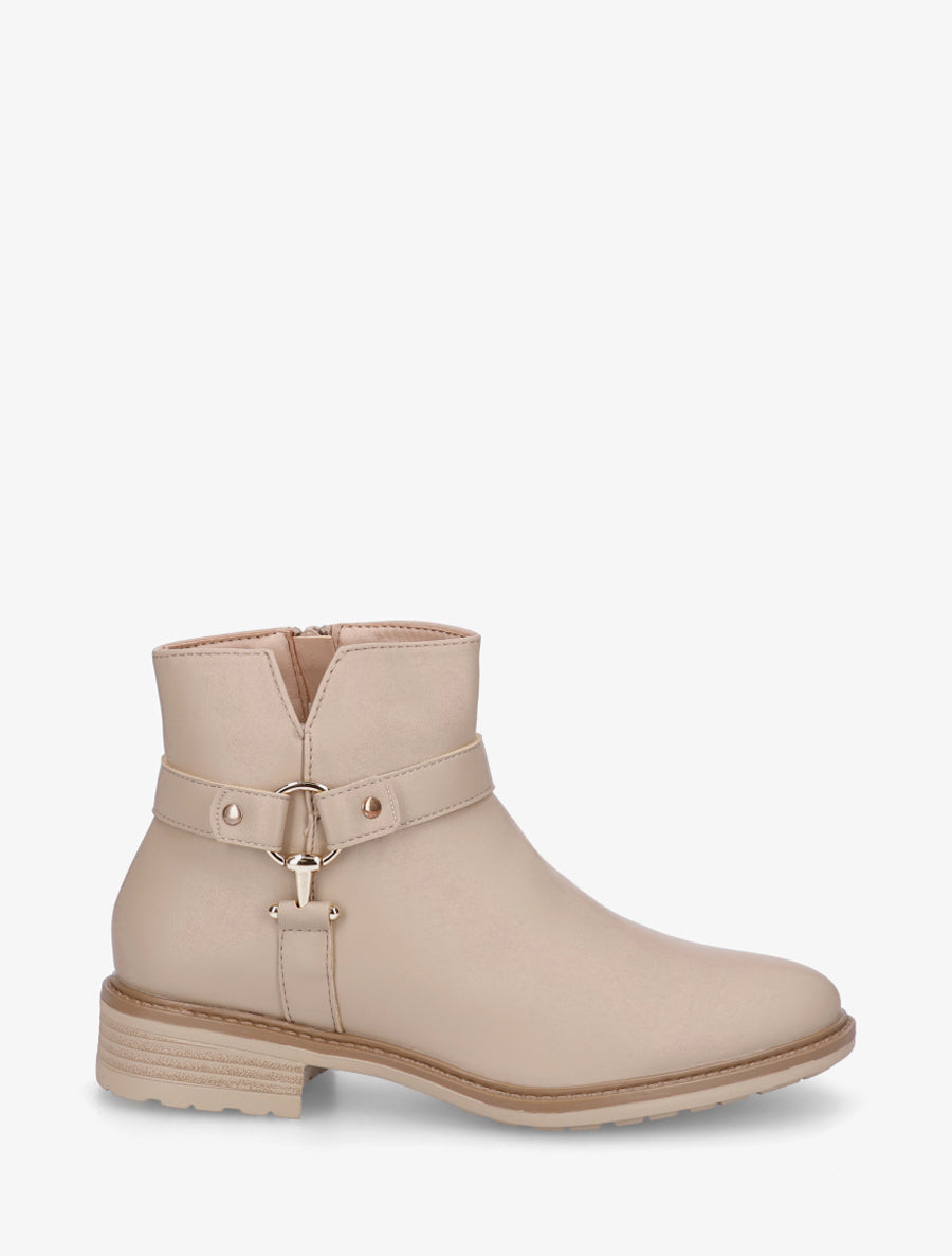 Bottines en simili à boucle décorative - Beige - 1