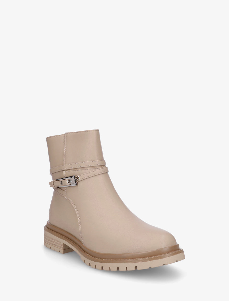 Bottines en simili sanglées - Beige - 2