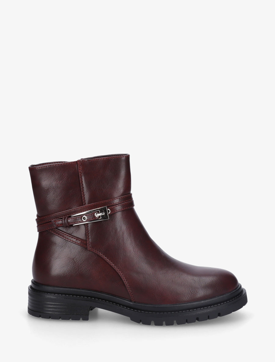 Bottines en simili sanglées - Lie de vin - 1