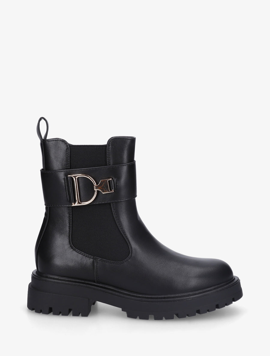 Bottines montantes à boucle décorative dorée - Noir - 1