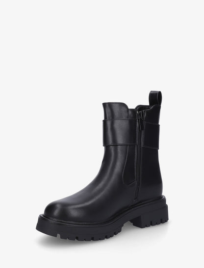 Bottines montantes à boucle décorative dorée - Noir - 3