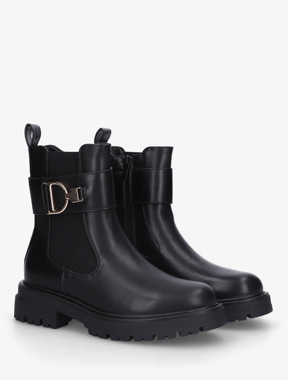Bottines montantes à boucle décorative dorée - Noir - 4