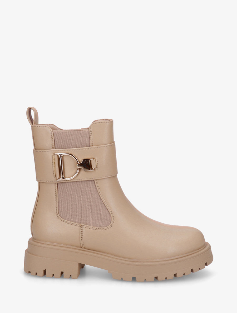 Bottines montantes à boucle décorative dorée - Taupe - 1