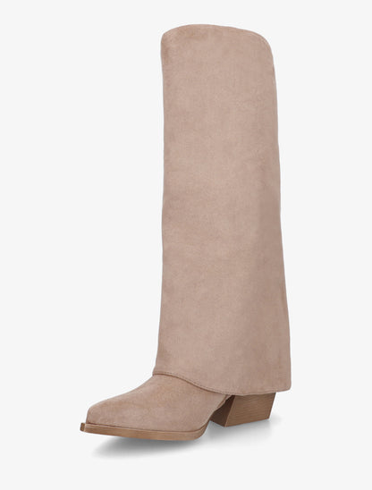 Bottes à franges et revers en suédine - Taupe - 3