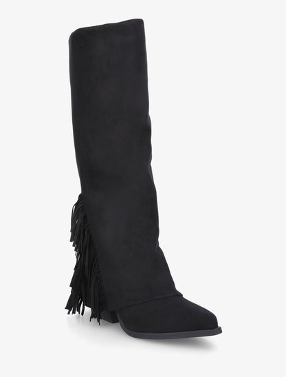 Bottes à franges et revers en suédine - Noir - 2