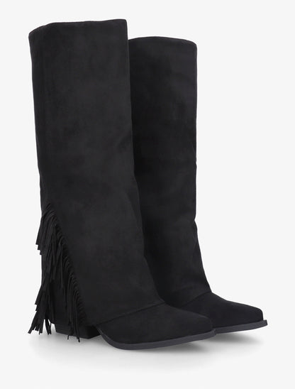 Bottes à franges et revers en suédine - Noir - 4
