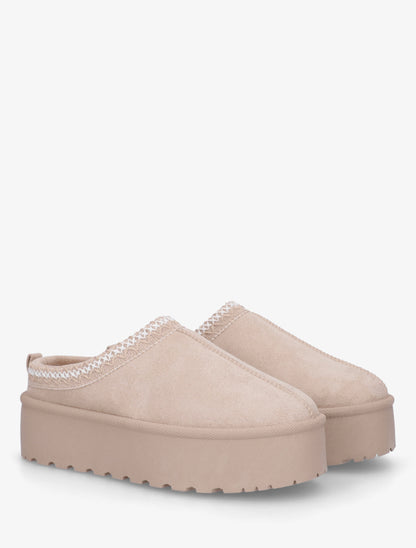 Mules en suédine brodées - Beige - 4