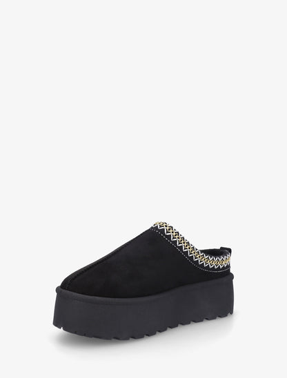 Mules en suédine brodées - Noir - 3
