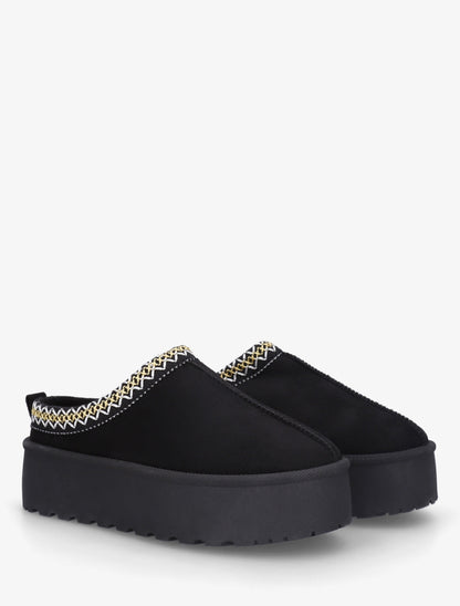 Mules en suédine brodées - Noir - 4