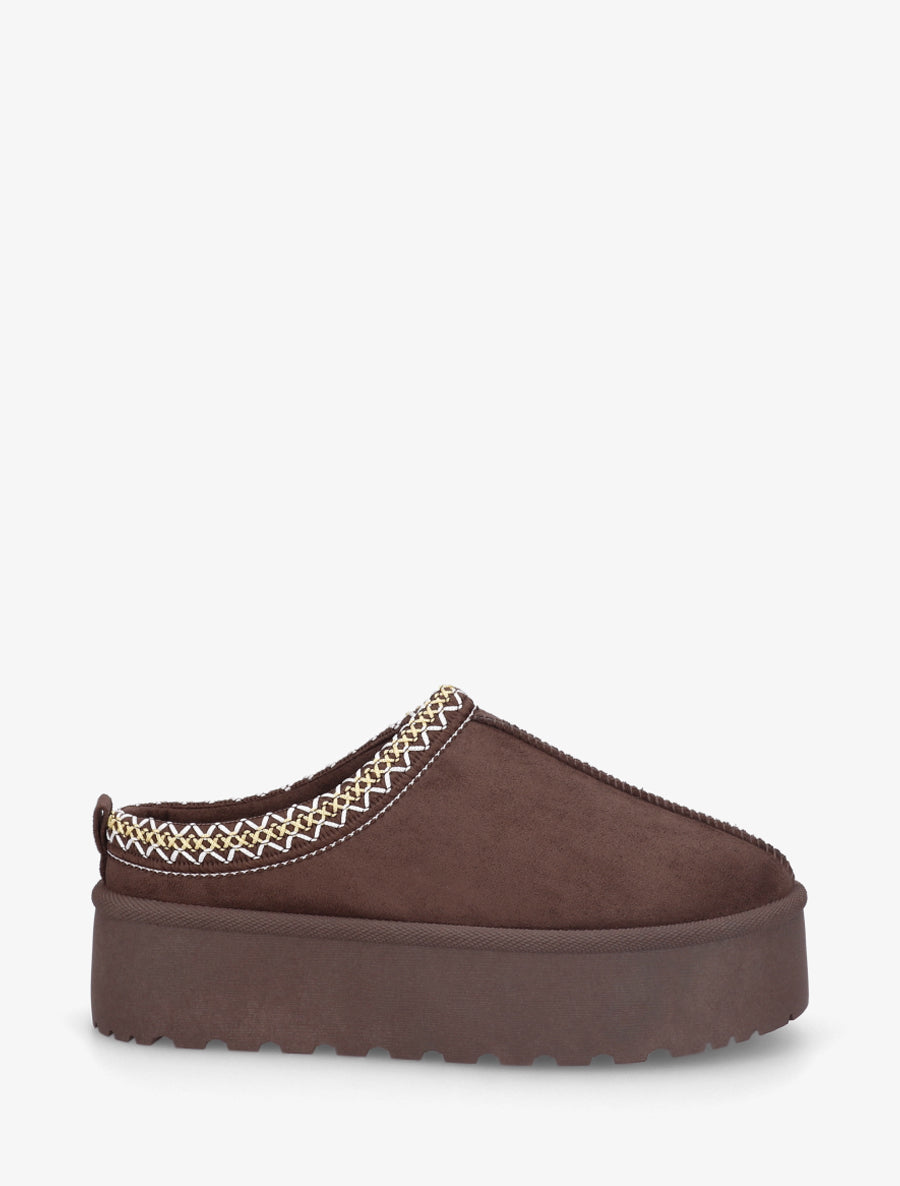 Mules en suédine brodées - Marron - 1