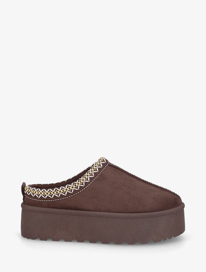 Mules en suédine brodées - Marron - 1