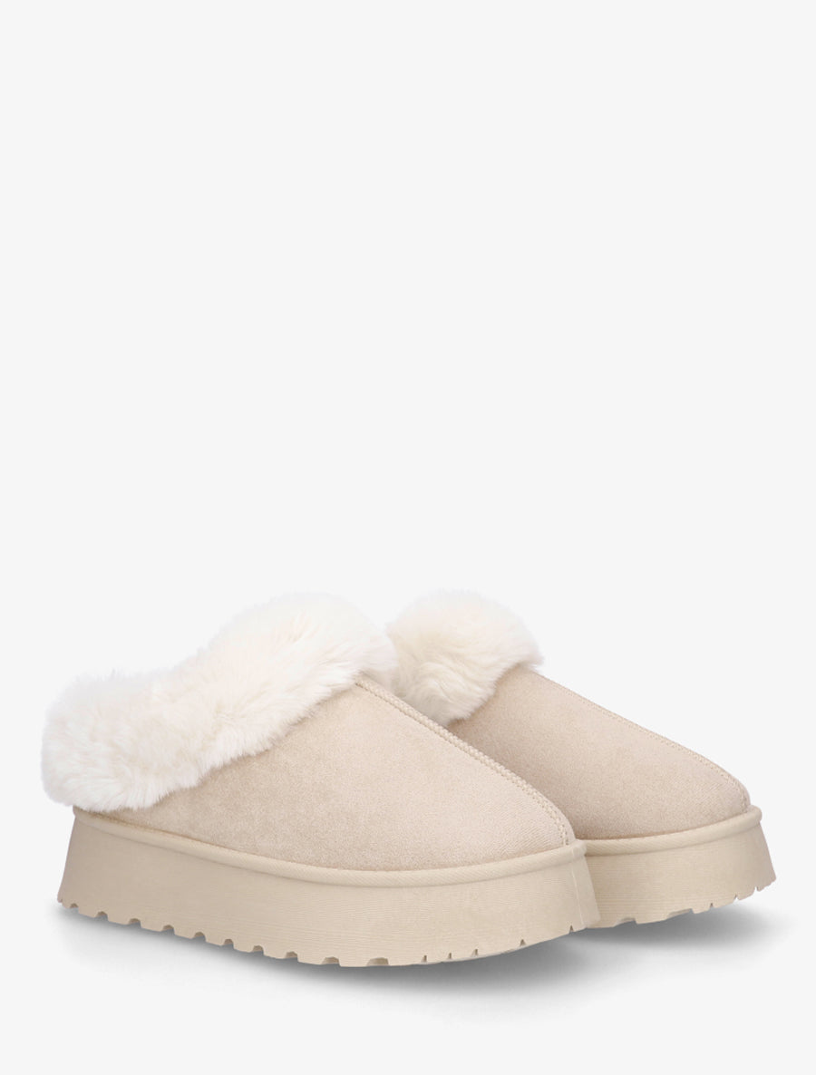Mules fourrées à semelle épaisse - Beige - 4