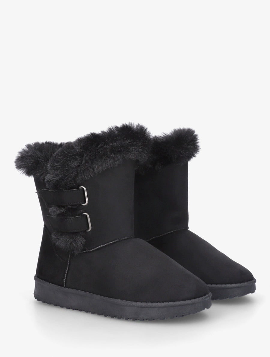 Boots en suédine fourrées à scratch - Noir - 4