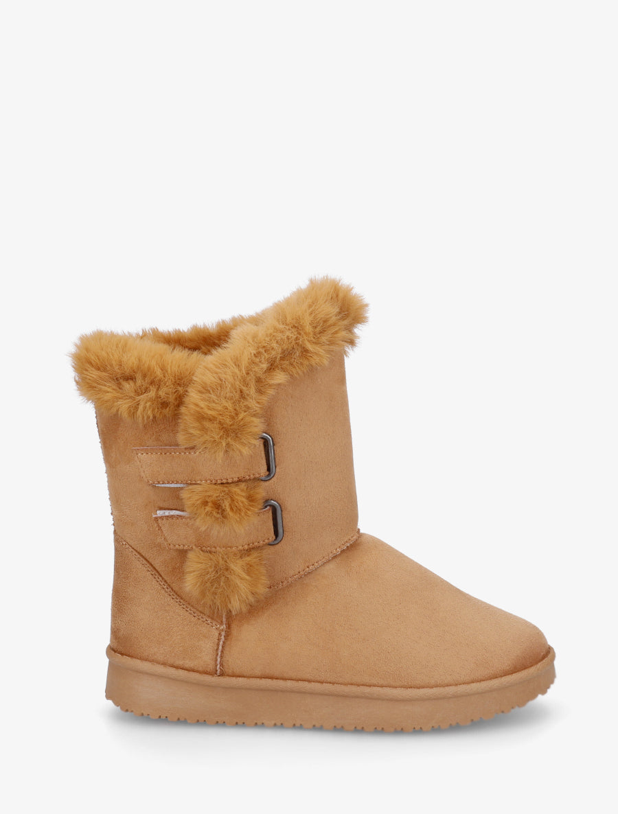 Boots en suédine fourrées à scratch - Camel - 1
