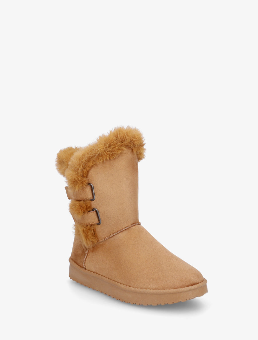 Boots en suédine fourrées à scratch - Camel - 2