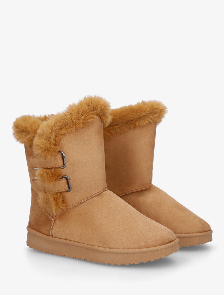 Boots en suédine fourrées à scratch - Camel - 4