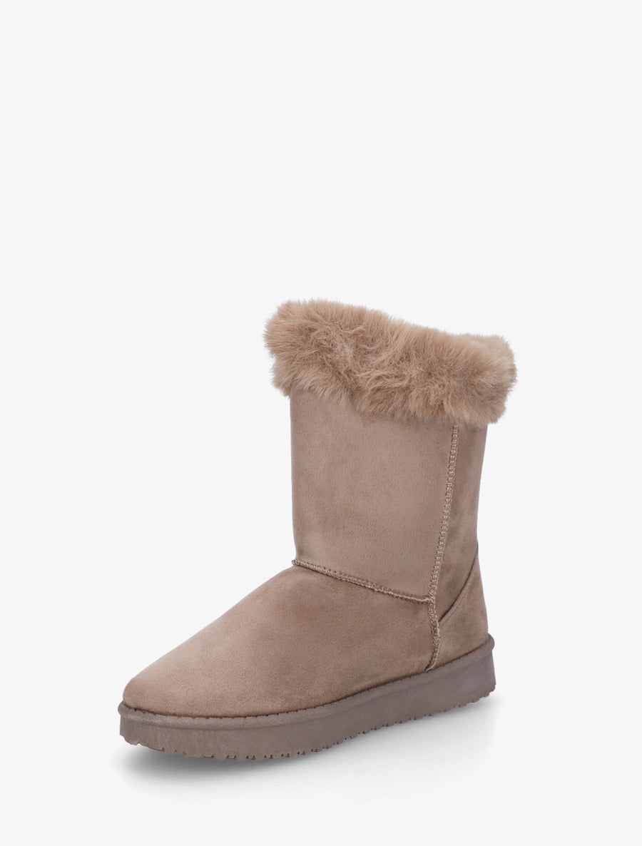 Boots en suédine fourrées à scratch - Taupe - 3
