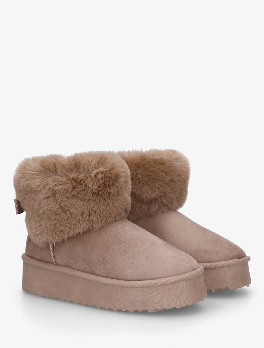 Boots fourrées à revers en fourrure synthétique - Taupe - 4