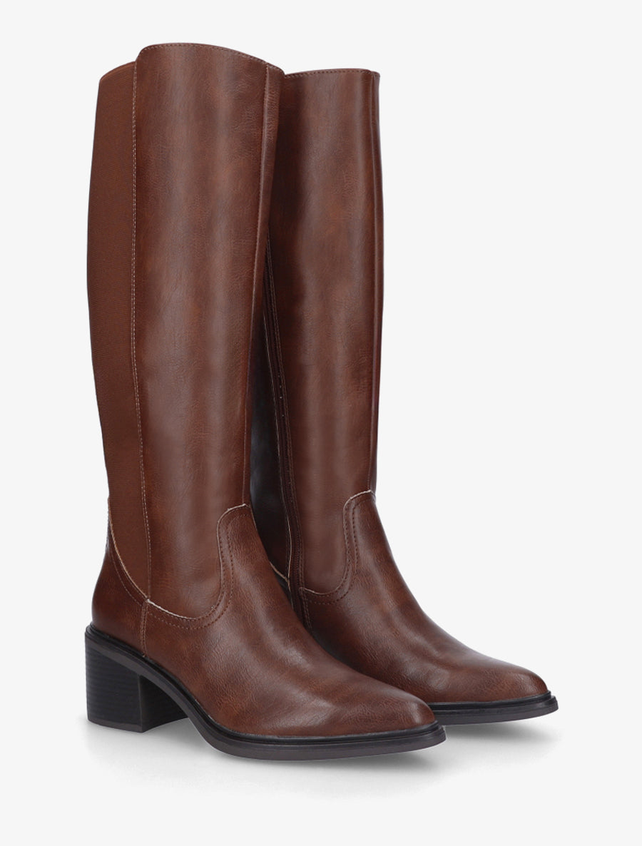 Bottes simili cuir talon bloc bout pointu - Marron