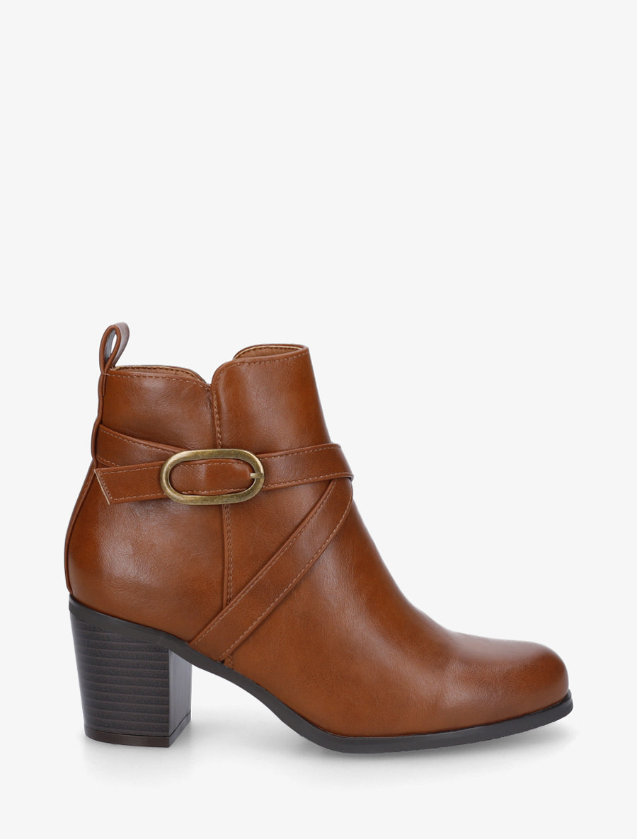 Bottines en simili à sangles - Camel - 1