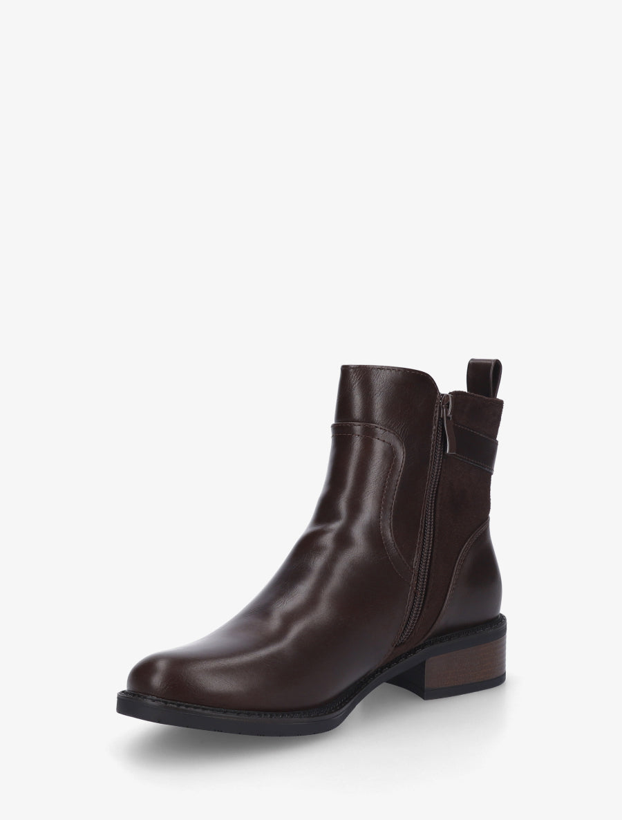 Bottines plates en simili et suédine - Marron - 3