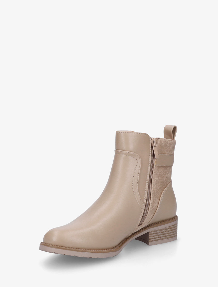Bottines plates en simili et suédine - Beige foncé - 3