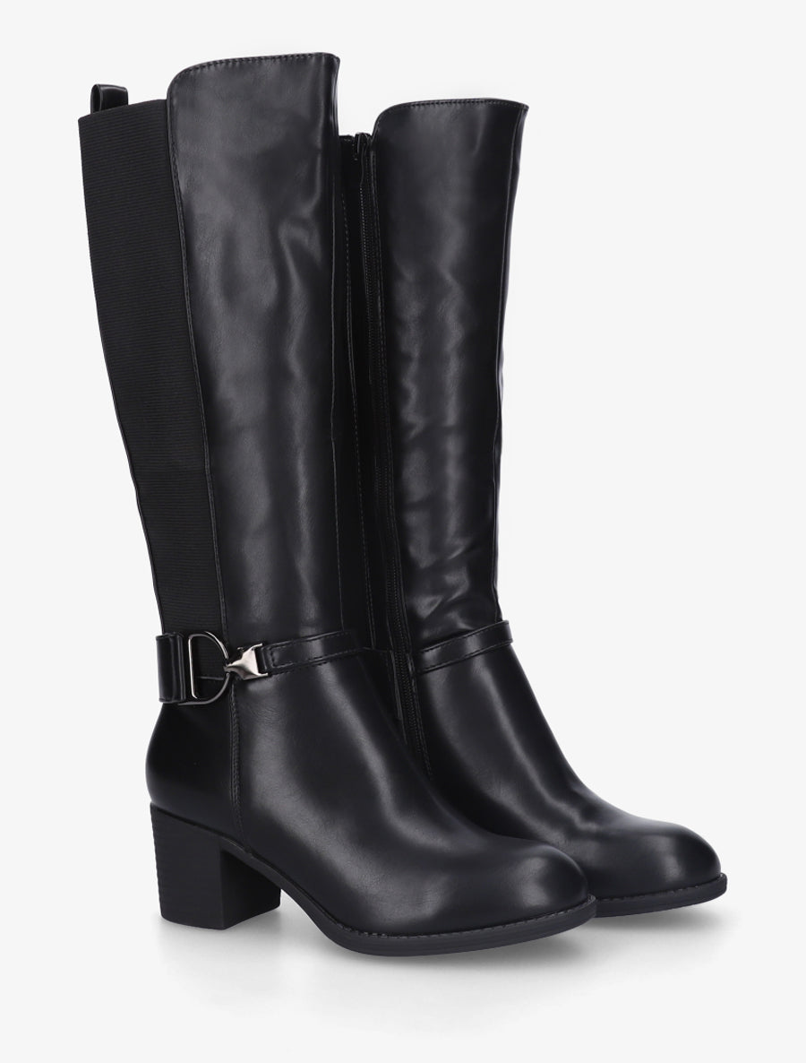 Bottes élastiquées à talon en simili - Noir - 4