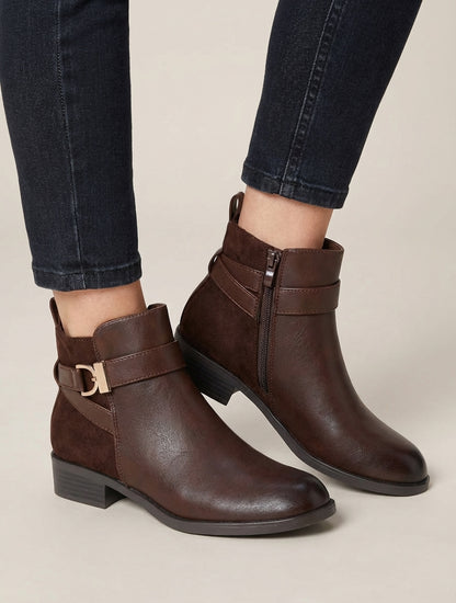 Bottines talon bloc à zip intérieur - Marron