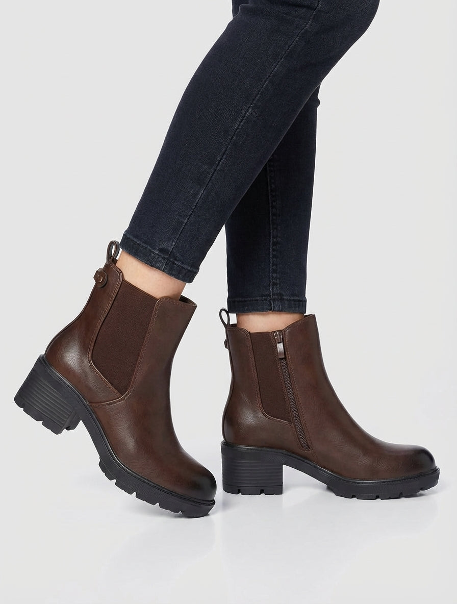 Bottines talon bloc crantées - Marron