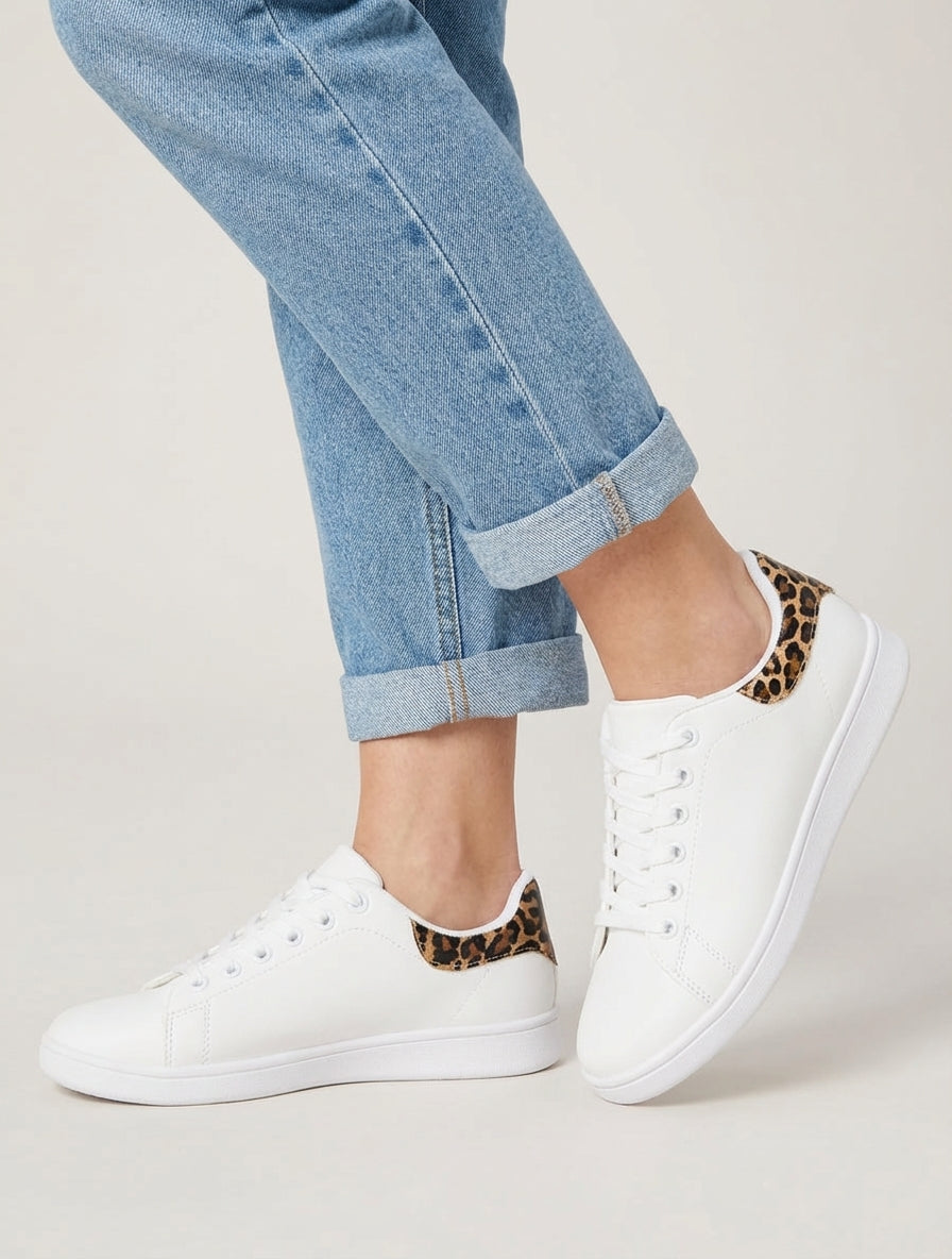 Baskets basses imprimé léopard - Beige