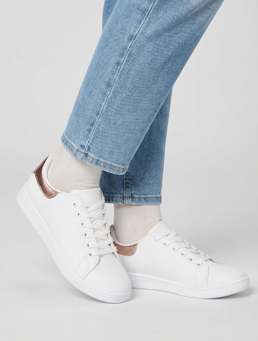 Baskets semelle plate lacets - Rose gold