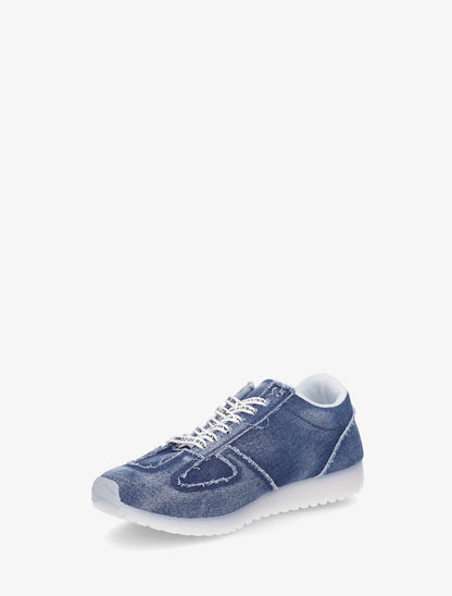 Sneakers en tissu à lacets floqués - Bleu - 3