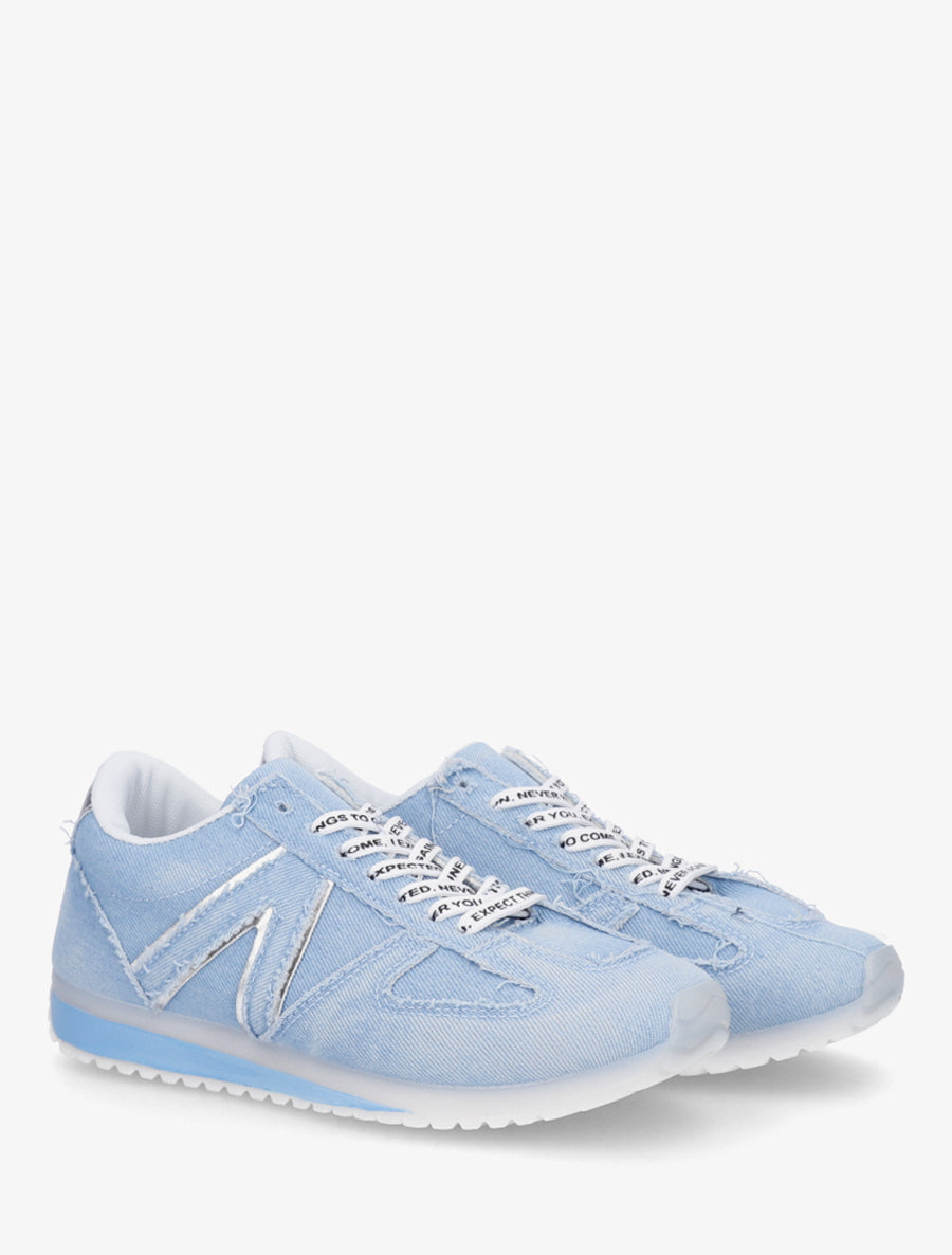 Sneakers en tissu à lacets floqués - Bleu ciel - 4