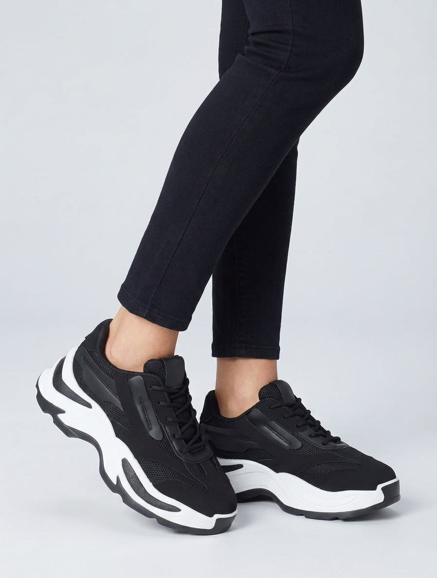 Baskets empiècements maille - Noir