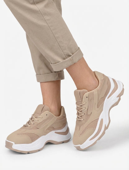 Baskets chunky à empiècements ajourés - Taupe