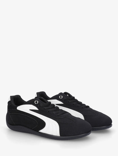 Sneakers à empiècement effet nubuck et mesh - Noir - 4