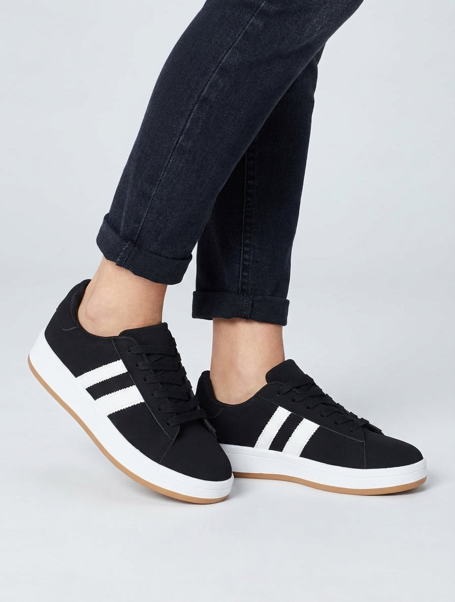 Sneakers nubuck semelle plate - Noir