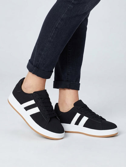 Sneakers nubuck semelle plate - Noir
