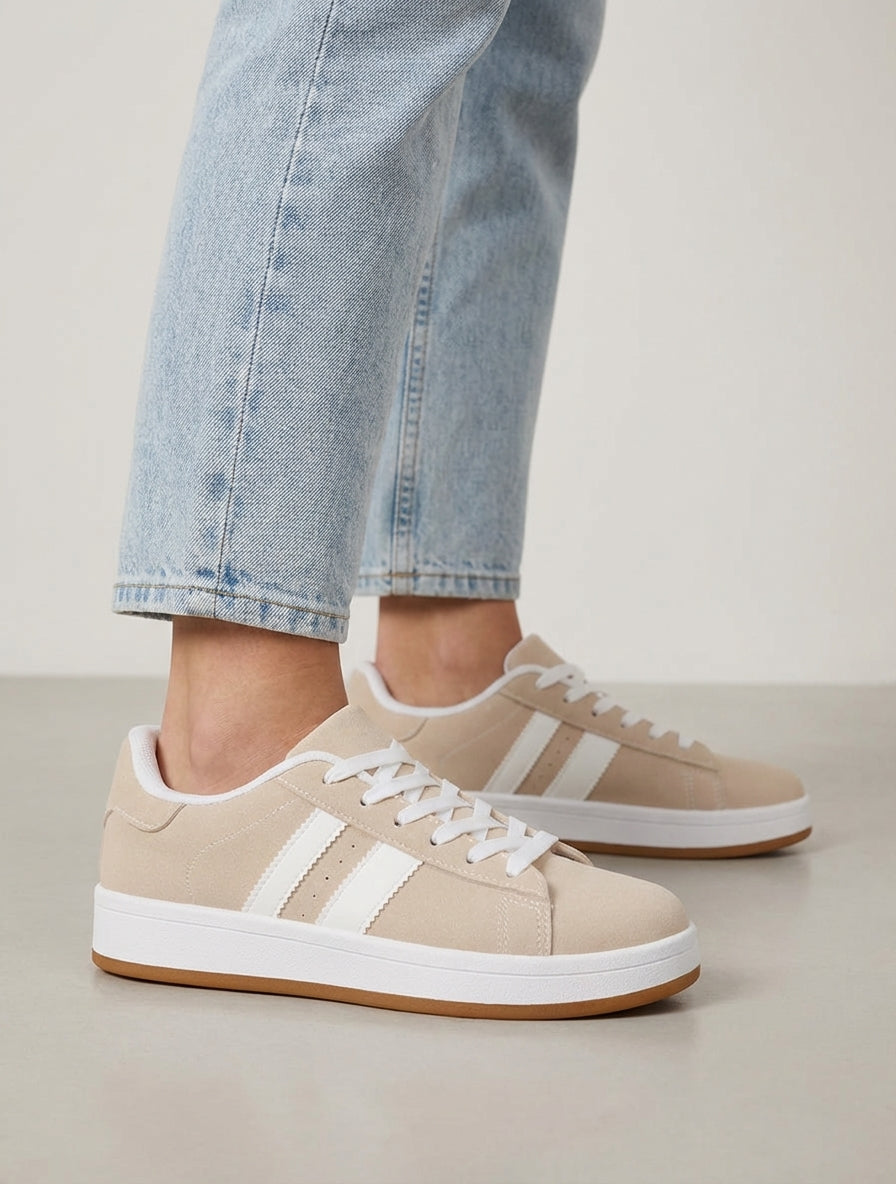 Sneakers nubuck semelle plate - Beige