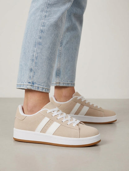 Sneakers nubuck semelle plate - Beige
