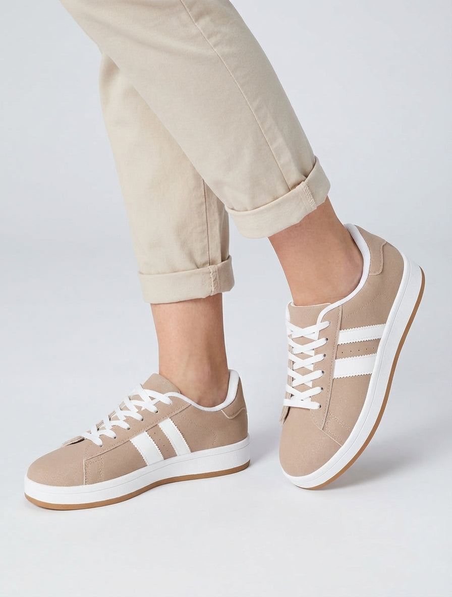 Sneakers nubuck semelle plate - Taupe