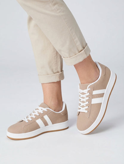 Sneakers nubuck semelle plate - Taupe
