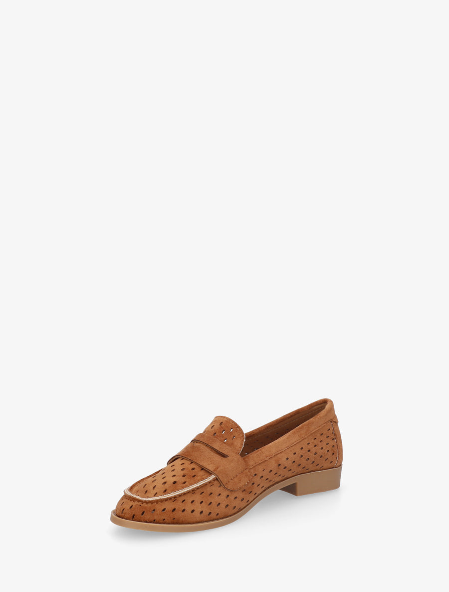 Mocassins ajourés en suédine - Camel - 3