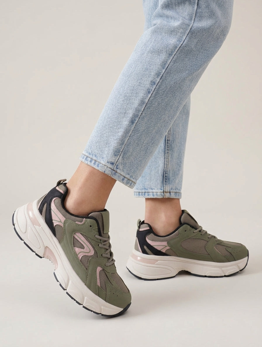 Baskets style running en toile - Kaki