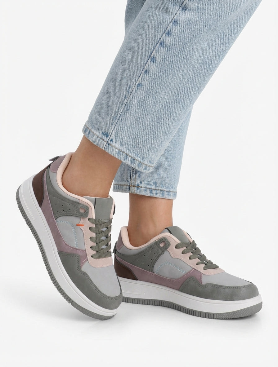 Baskets effet nubuck à semelle épaisse - Vert d&