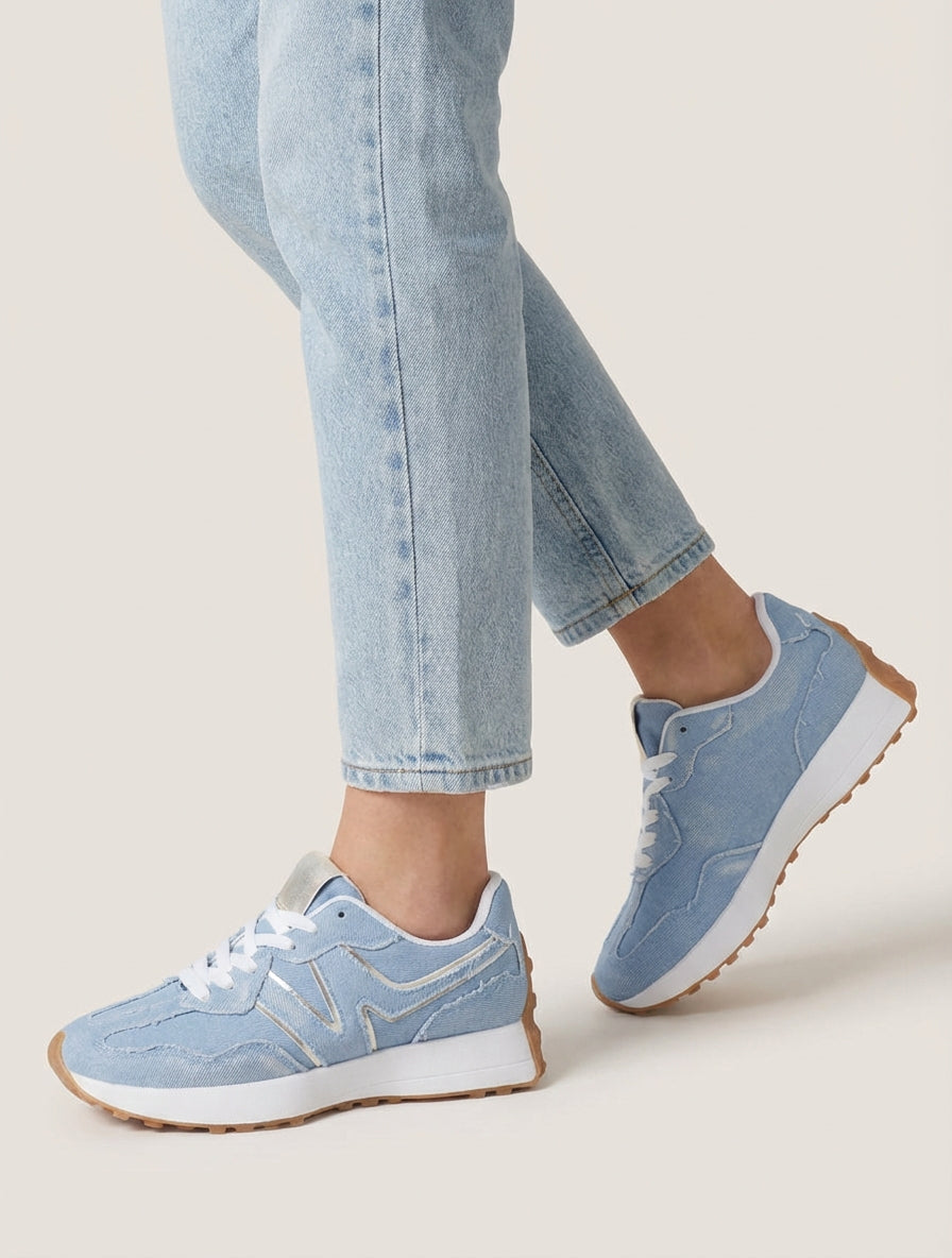 Baskets en jean à détail irisé - Bleu ciel