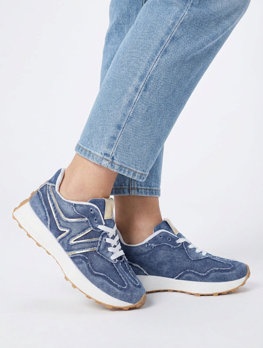 Baskets en jean à détail irisé - Bleu